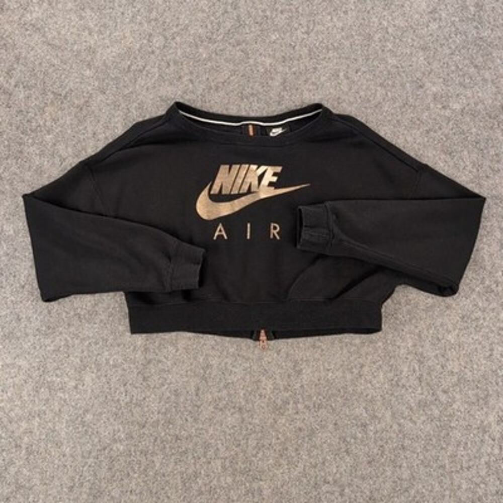 Nike Sweatshirt Womens Small Black Crewneck Cropped Back Zip Nike Air Logo